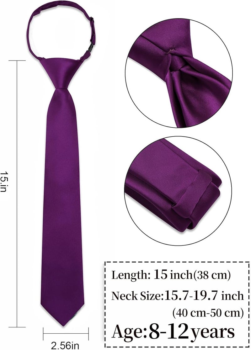 Ailisus Store Boys Tie Solid Color Silk Satin Pre-tied Kids Necktie for Age 8-12 Adjustable Formal Wedding School Graduation - Image 3